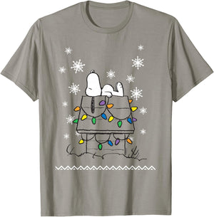 Peanuts Holiday Snoopy Dog House Lights Short Sleeve T-Shirt - T-Shirt | Sand