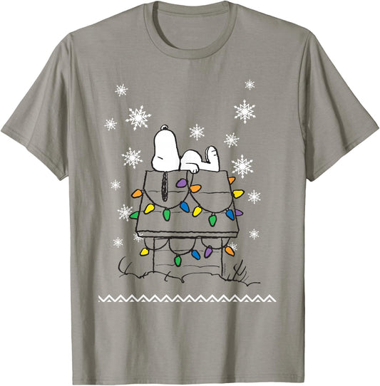 Peanuts Holiday Snoopy Dog House Lights Short Sleeve T-Shirt - T-Shirt | Sand