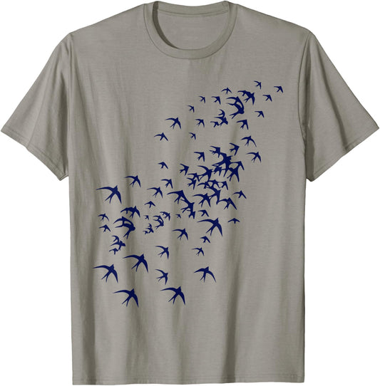 Swarm of Swallows Flying - Flock of Birds for Nature Lovers T-Shirt - T-Shirt | Sand