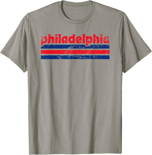 Philadelphia Pennsylvania Three Stripe Vintage Weathered T-Shirt - T-Shirt | Sand