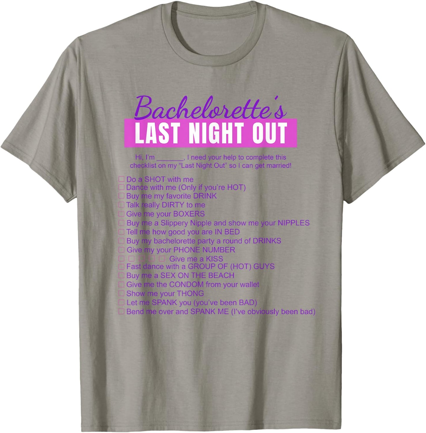 Bachelorette Scavenger Hunt Checklist T-Shirt - T-Shirt | Sand