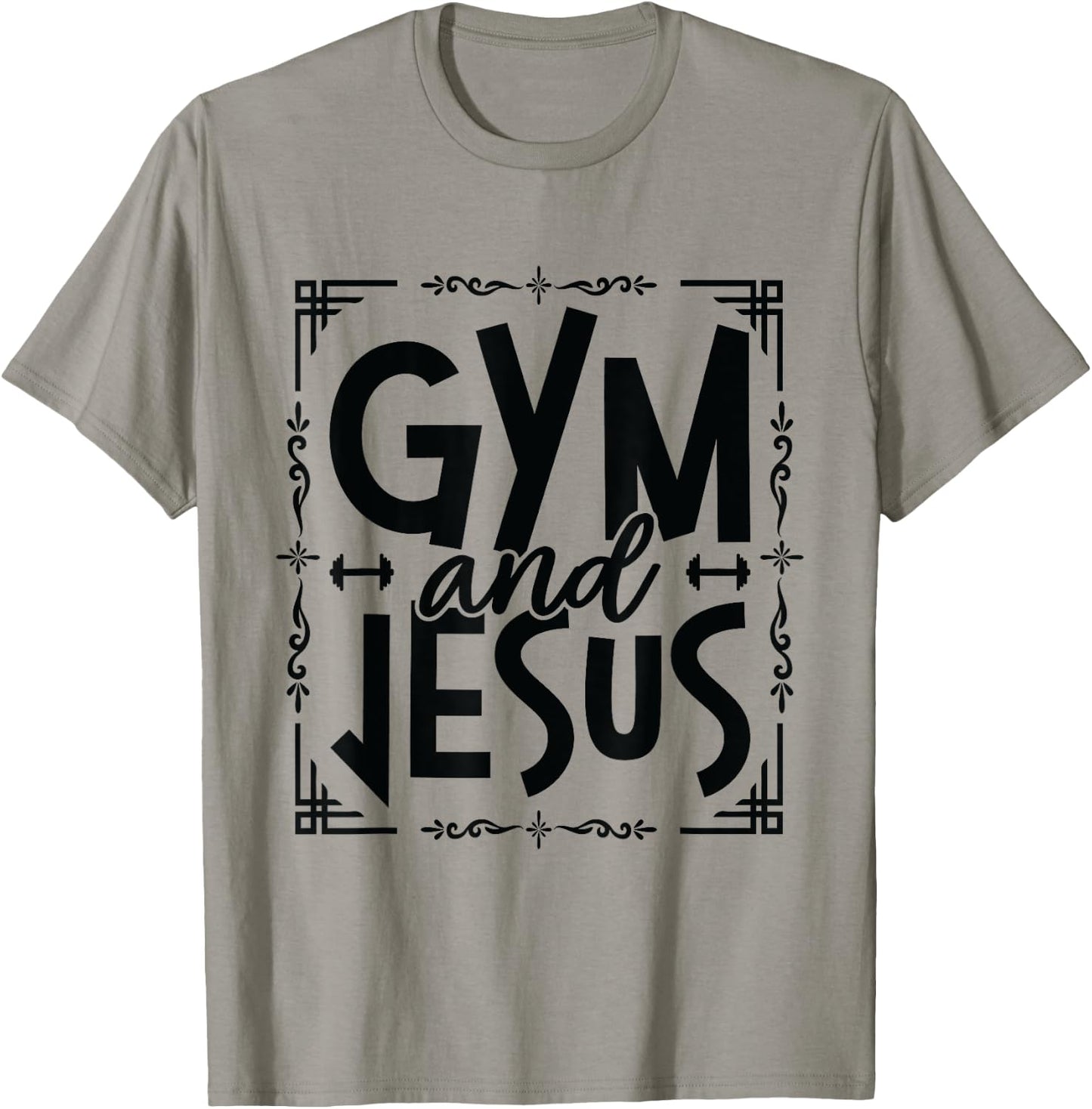 Gym and Jesus Gym Fitness Lifting Weights Body Building T-Shirt - T-Shirt | Sand