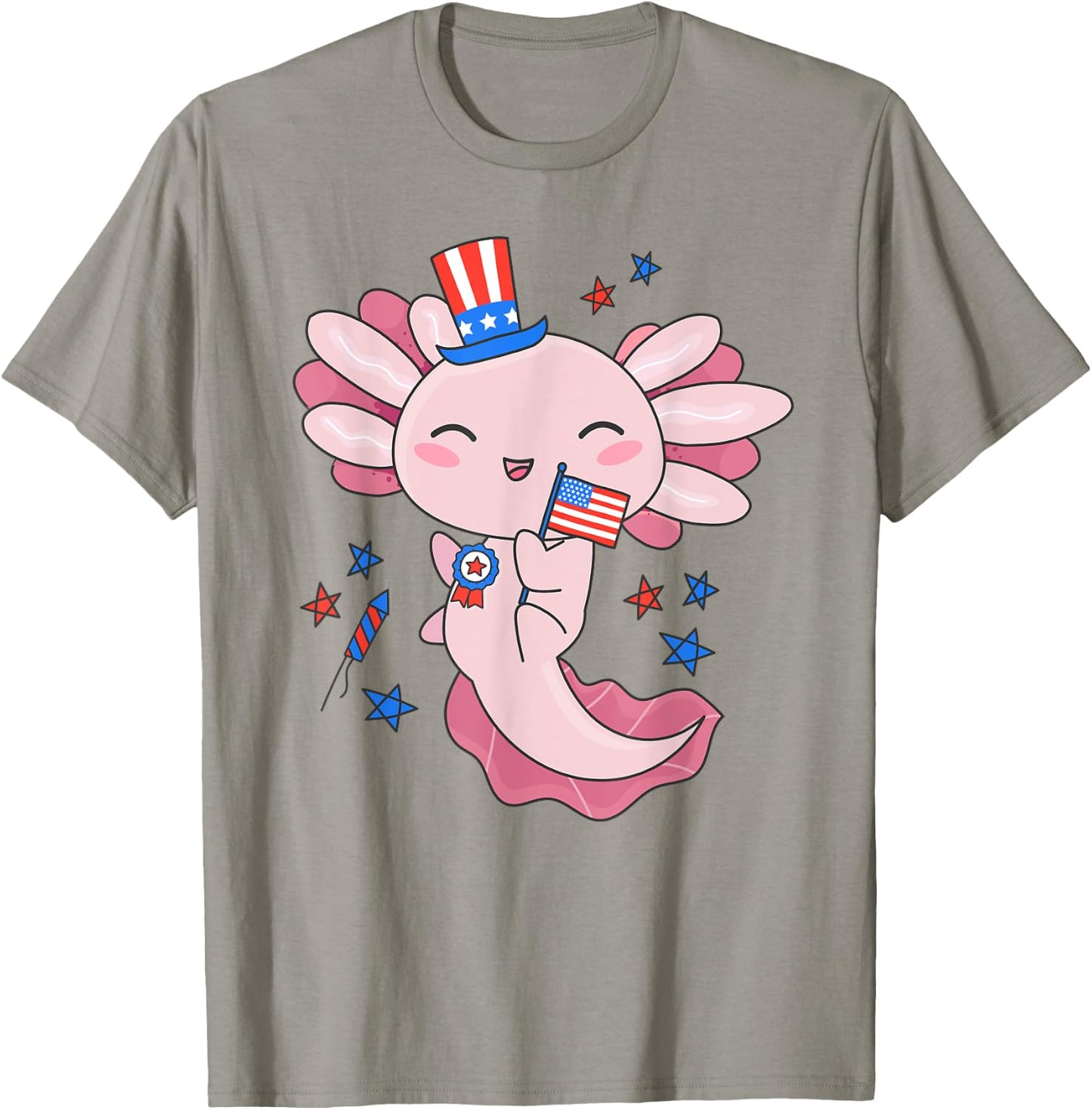 American Axolotl 4th of July US Flag Patriotic Axolotl USA Women Kids Men T-Shirt - T-Shirt | Sand