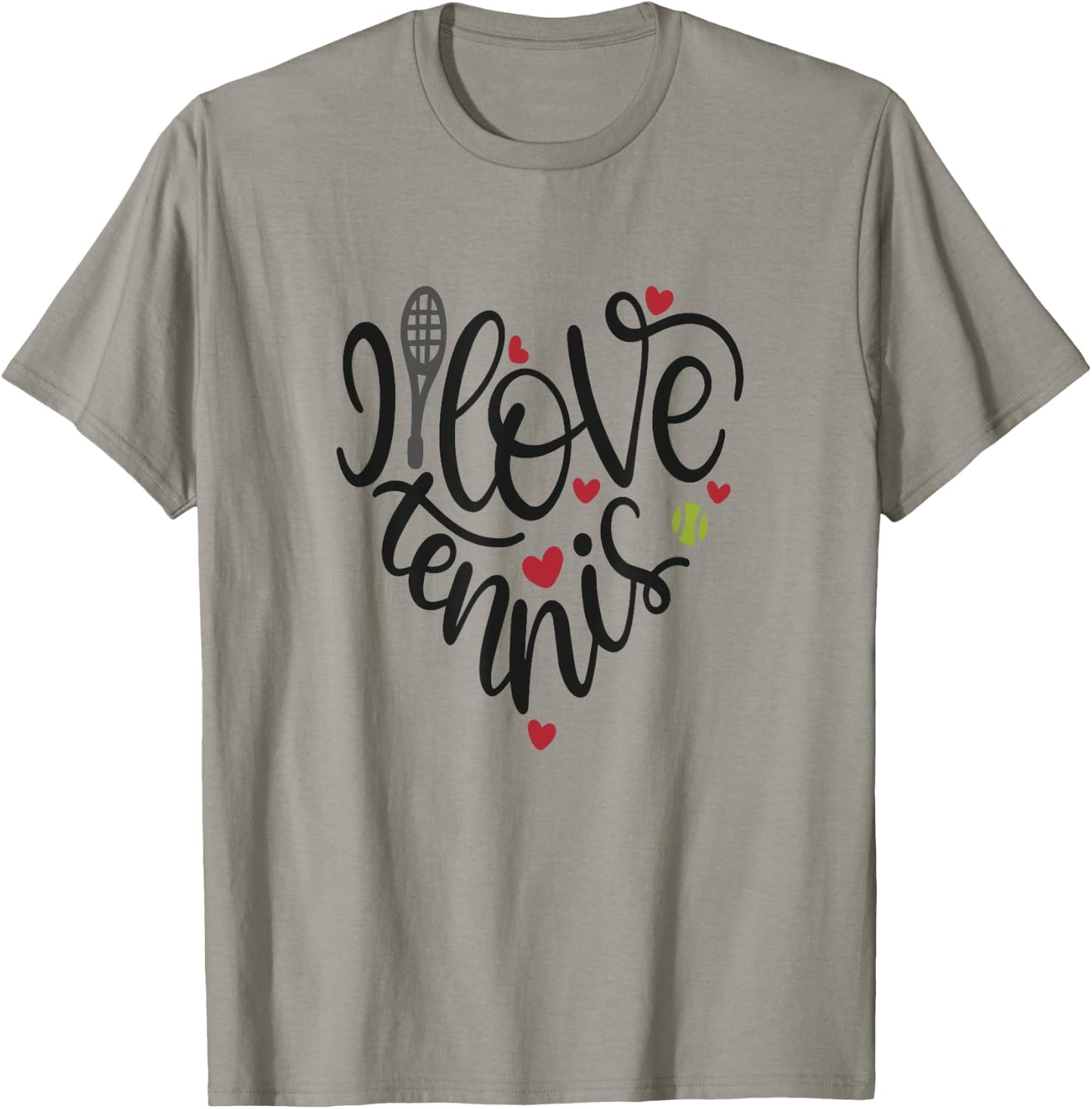 I Love Tennis Shirt Girly School Team Coach Player Heart T-Shirt - T-Shirt | Sand