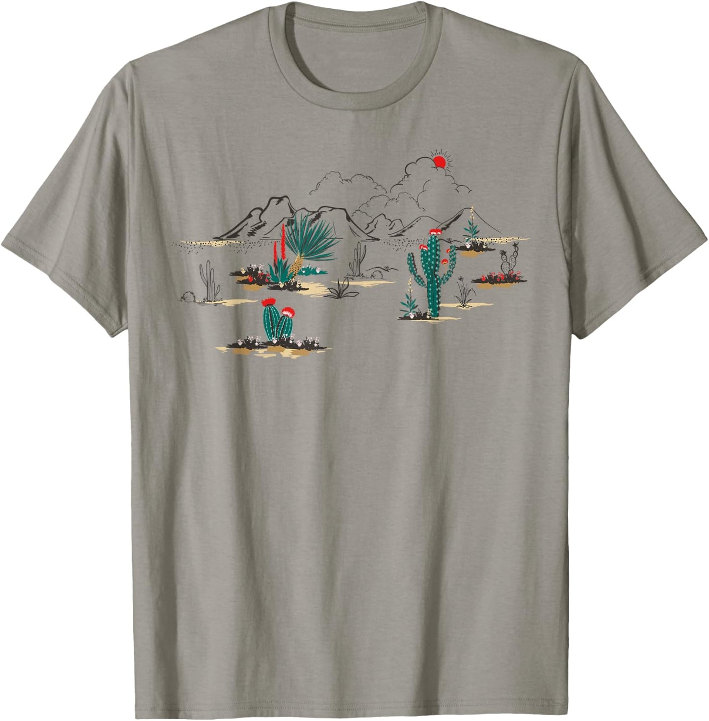 Vintage Desert Sunset Cactus Retro Vibe Landscape T-Shirt - T-Shirt | Sand