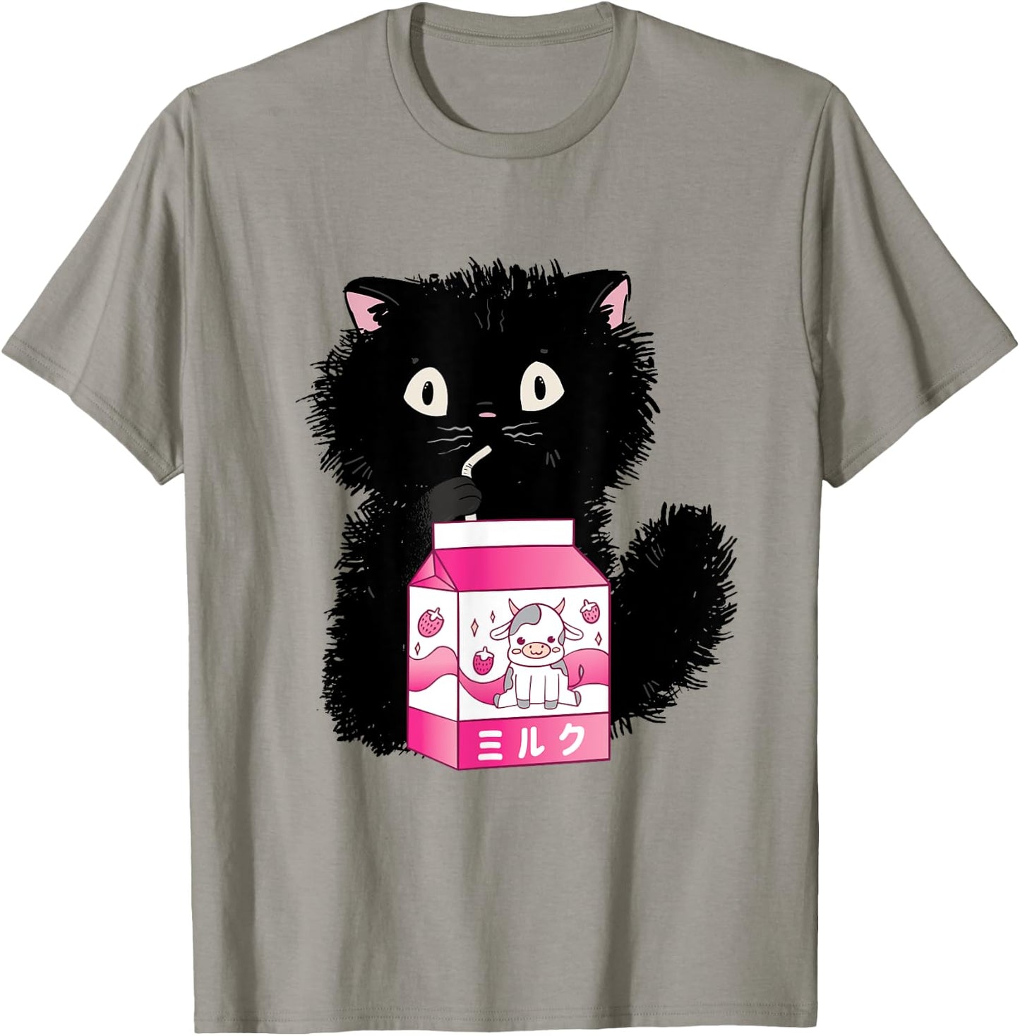 Girls Cute Cat Strawberry Milk Kawaii Cow and Kitten T-Shirt - T-Shirt | Sand