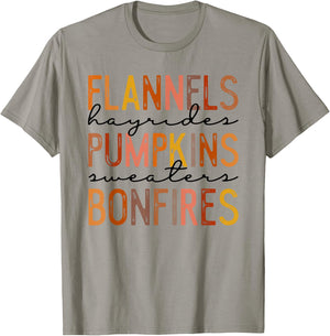 Flannels Hayrides Pumpkins Sweaters Bonfires Autumn Vintage T-Shirt - T-Shirt | Sand