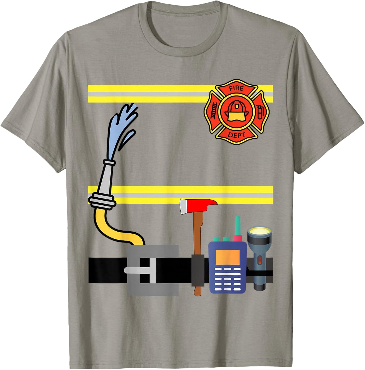 Boys Girl Men Kid Women's Fireman Firefighter Lazy Costume T-Shirt - T-Shirt | Sand
