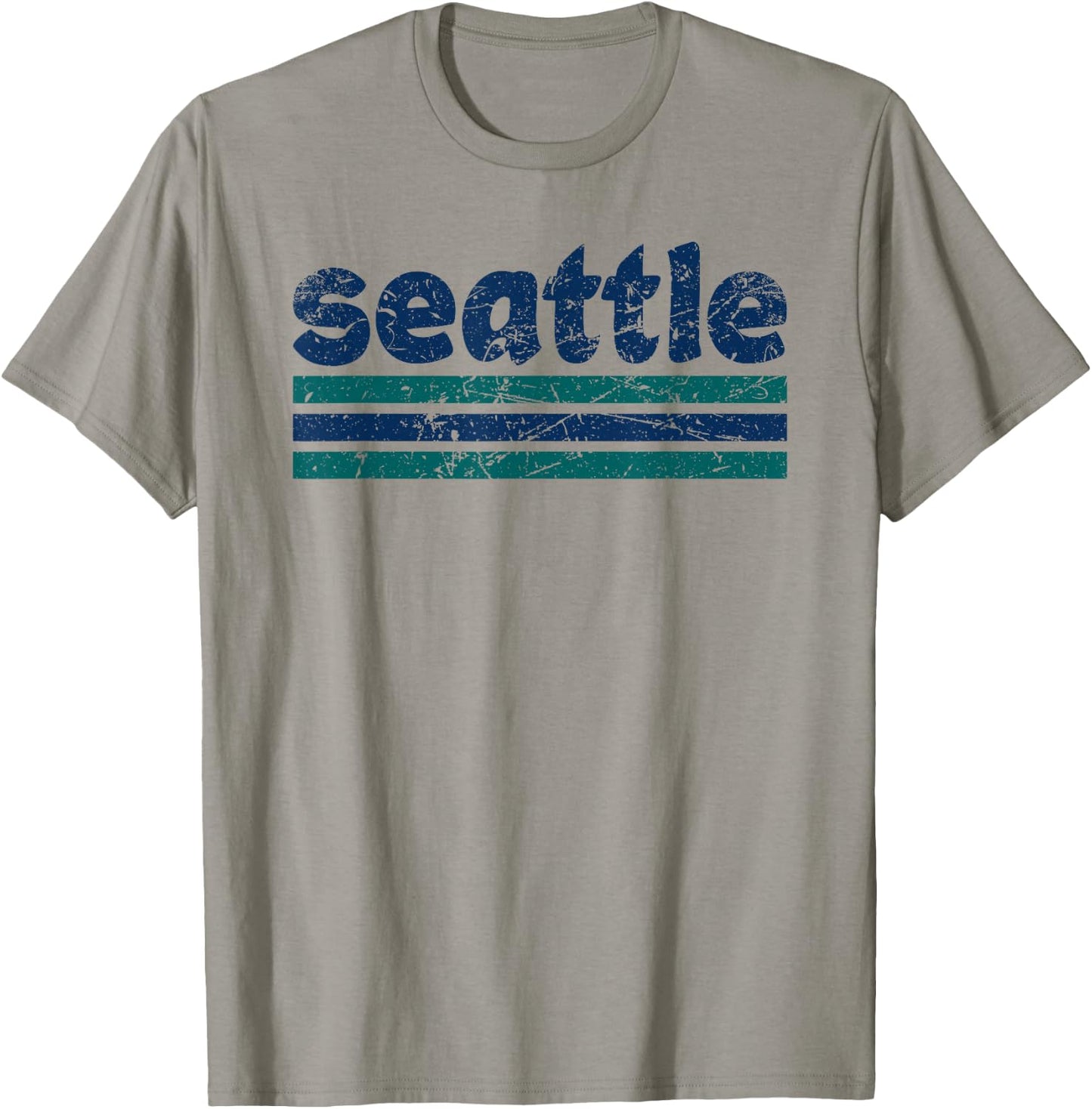 Seattle Washington Three Stripe Vintage Weathered T-Shirt - T-Shirt | Sand