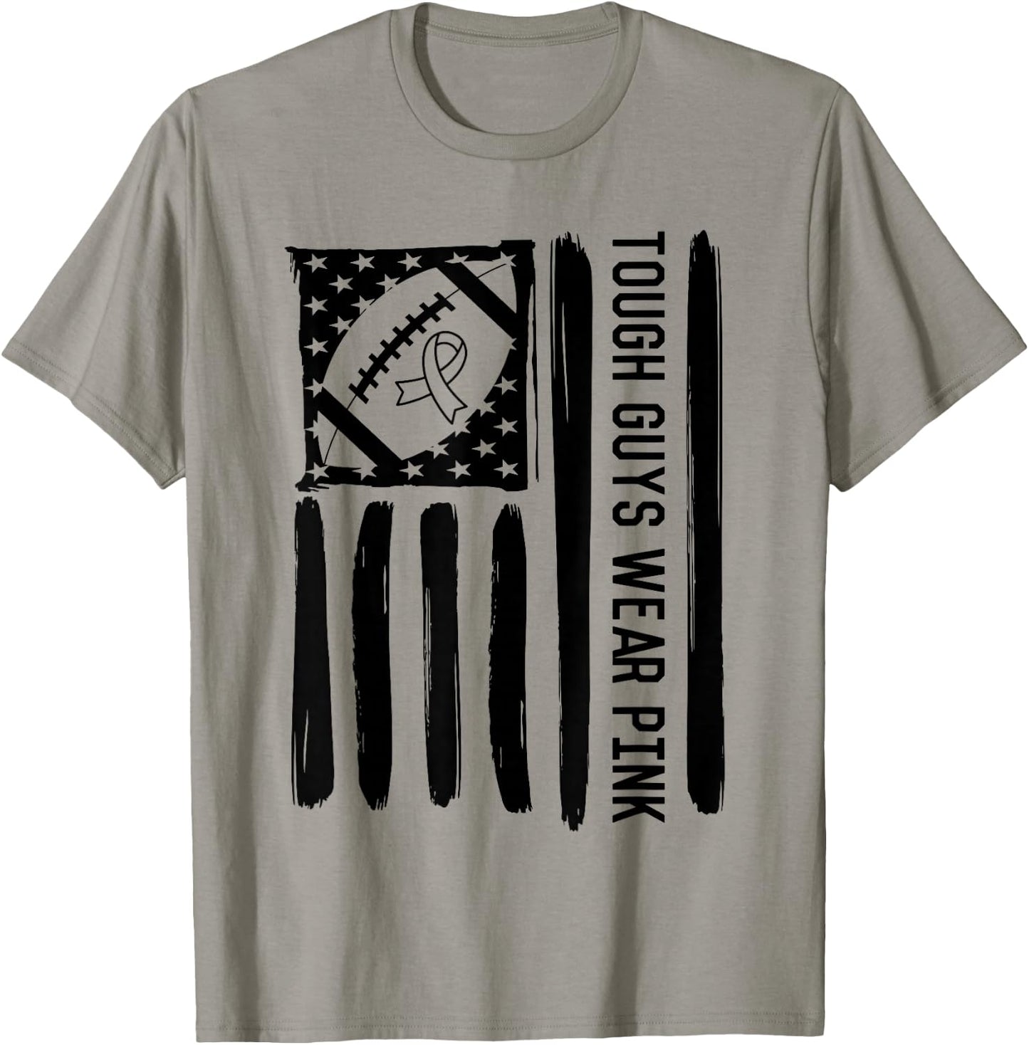 Tough Guys Wear Pink Breast Cancer Football US American Flag T-Shirt - T-Shirt | Sand