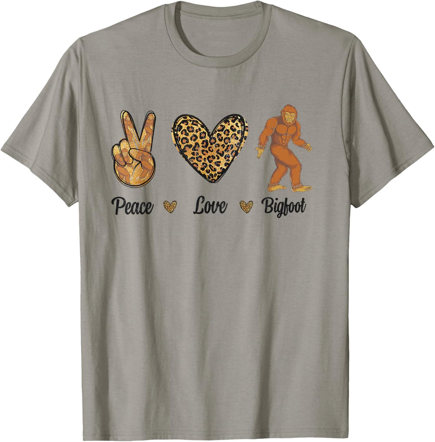 Peace Love Bigfoot Leopard Wild Animals Sasquatch Lover Men T-Shirt - T-Shirt | Sand