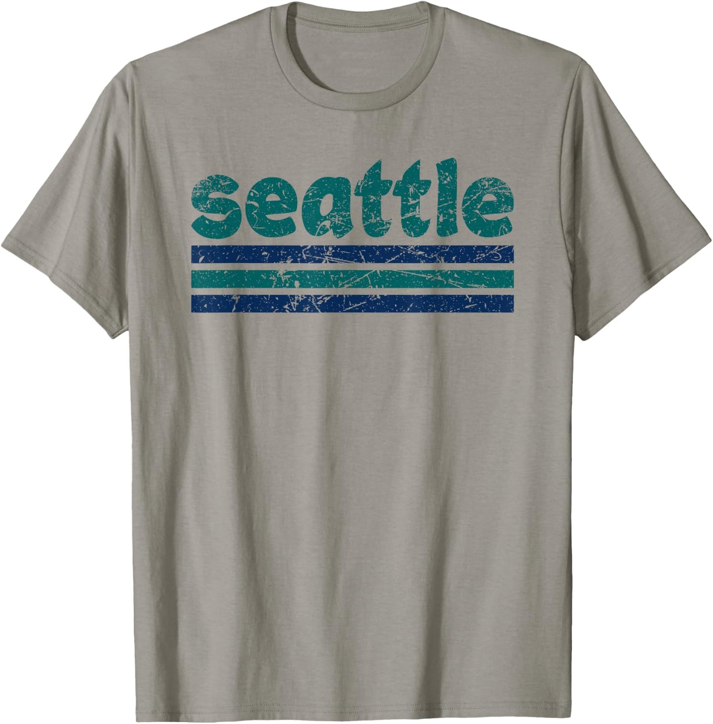 Seattle Washington Three Stripe Vintage Weathered T-Shirt - T-Shirt | Sand