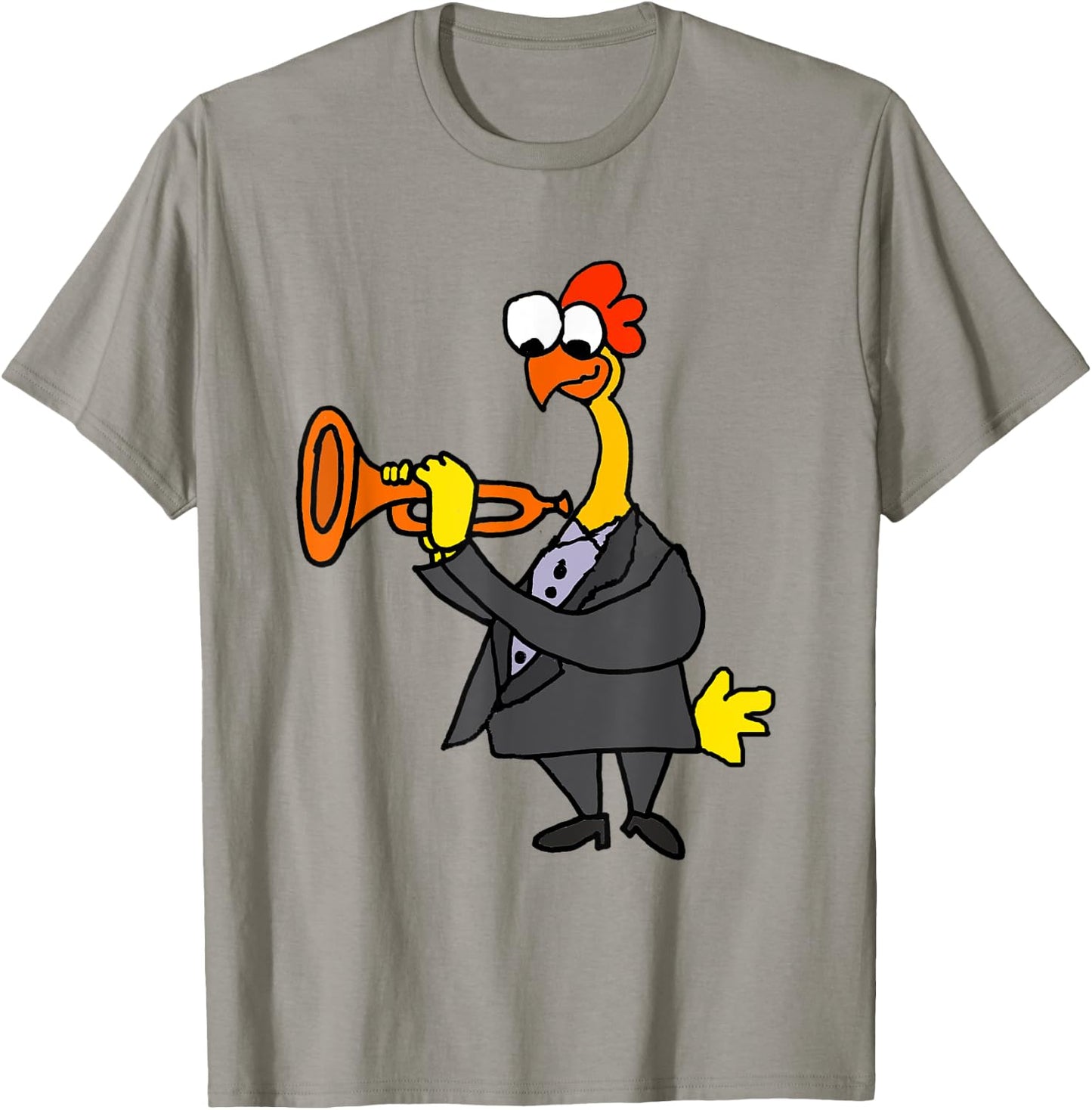 SmileteesMusic Funny Rubber Chicken Playing Trumpet T-Shirt - T-Shirt | Sand