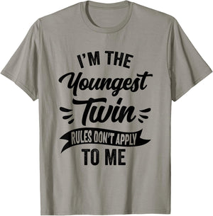 Youngest Twin Sister Brother Sibling Funny Birthday Twins T-Shirt - T-Shirt | Sand