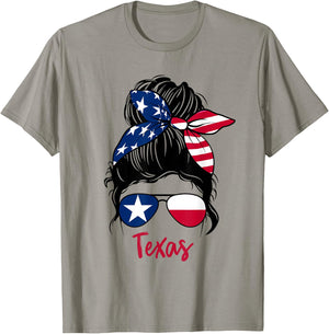 Texas Patriotic Sunglasses USA Flag Bandana Woman Look T-Shirt - T-Shirt | Sand
