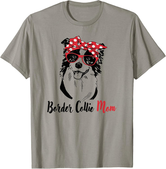 Red Bandana Hipster Mama Border Collie Mom Lover T-Shirt - T-Shirt | Sand
