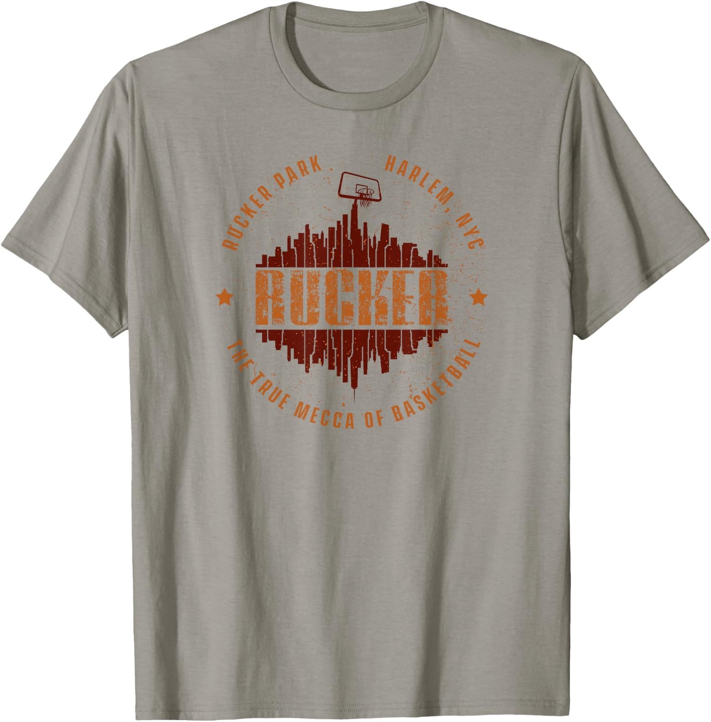 Rucker Park Retro Logo Manhattan Skyline Hoop T-Shirt - T-Shirt | Sand