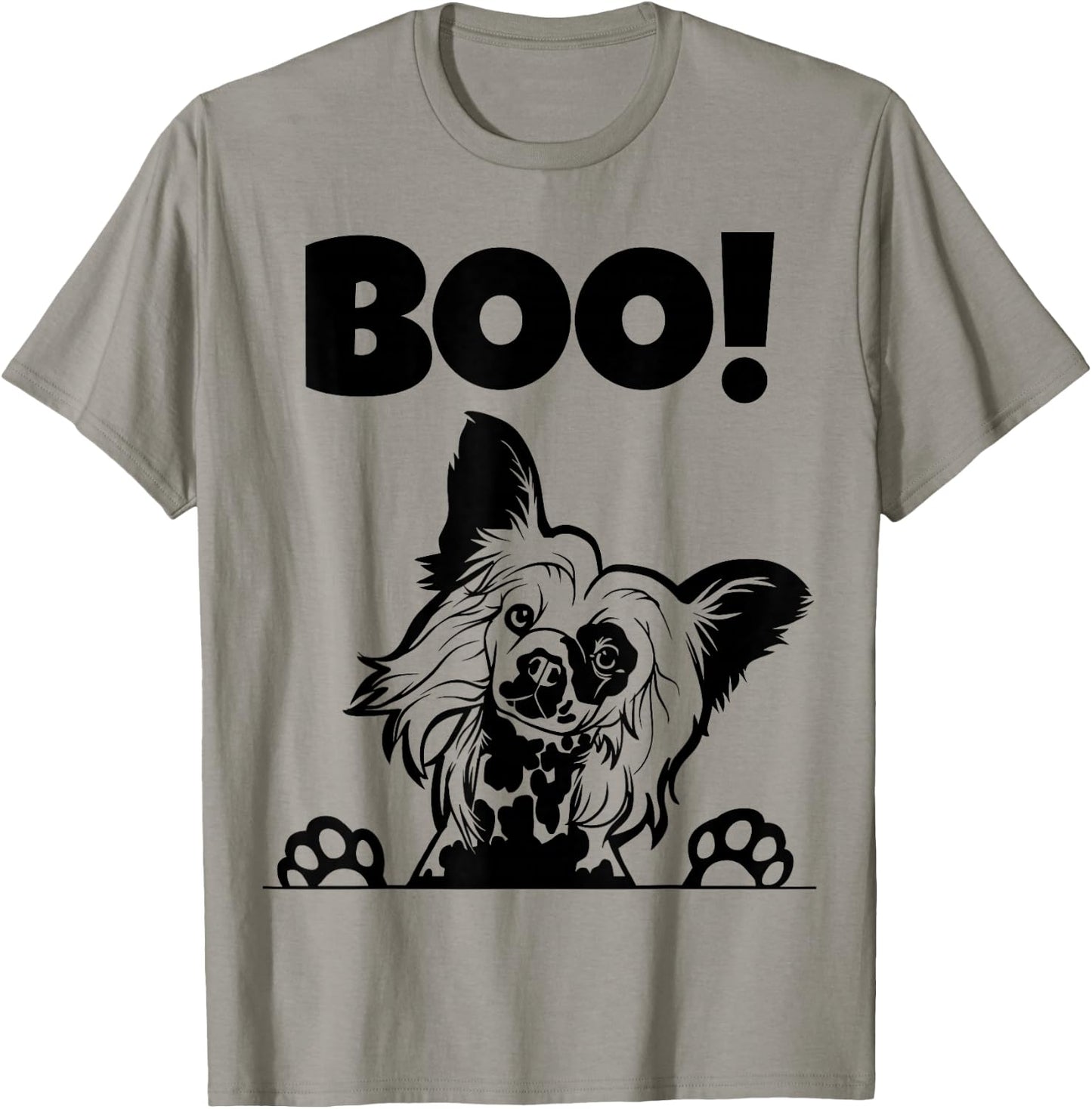 Boo! | Hiding Hairless Puppy Dog Halloween Chinese Crested T-Shirt - T-Shirt | Sand