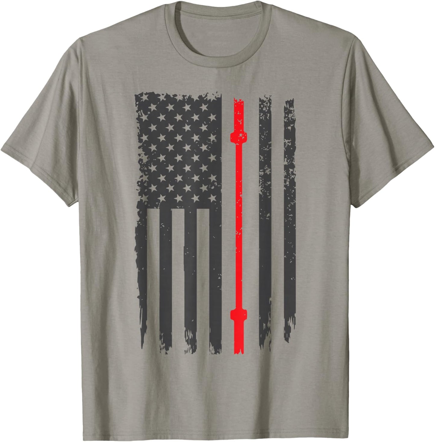 US American Flag Fitness Gym Barbell Powerlifting Patriotic T-Shirt - T-Shirt | Sand