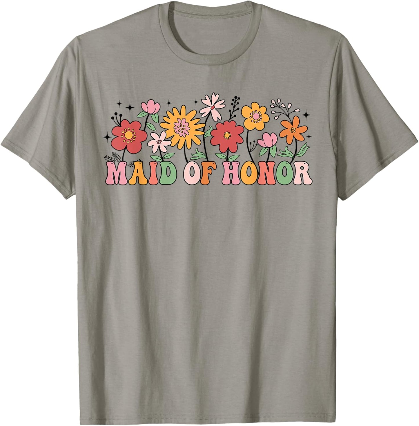Maid Of Honor Wildflower Wedding Bridal Party Bachelorette T-Shirt - T-Shirt | Sand