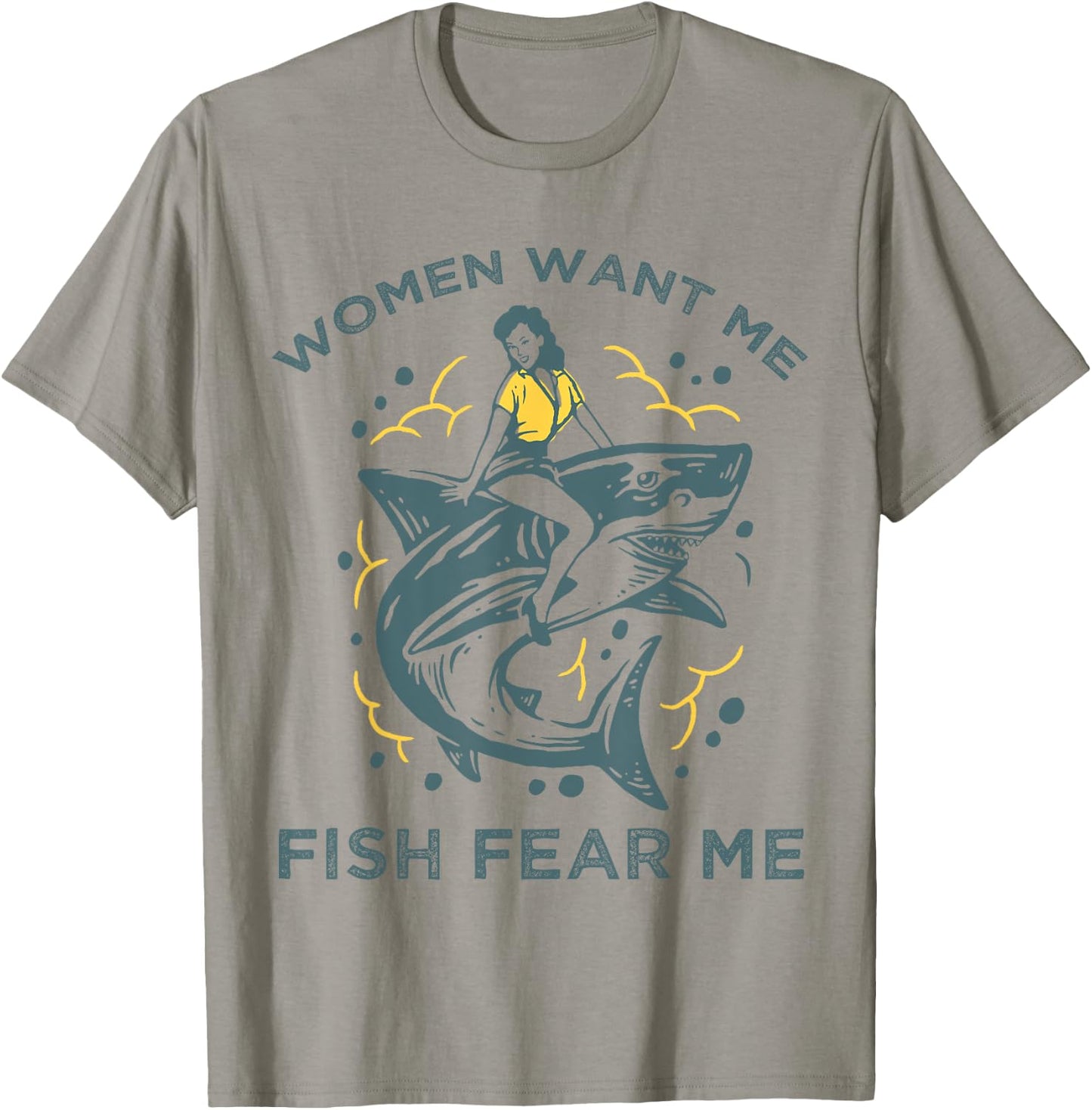 Fish Want Me Women Fear Me Funny Woman Riding A Shark T-Shirt - T-Shirt | Sand