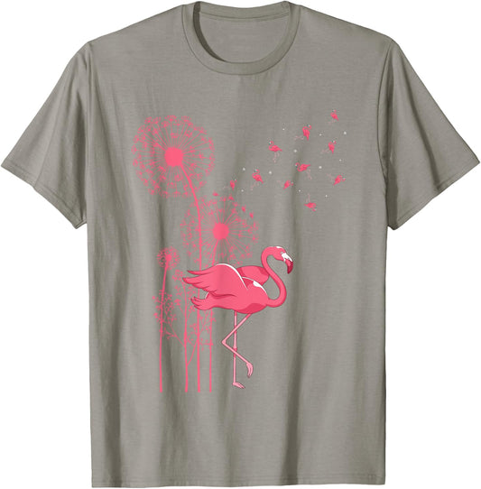 Dandelion Tropical Animal Exotic Bird Wildlife Pink Flamingo T-Shirt - T-Shirt | Sand