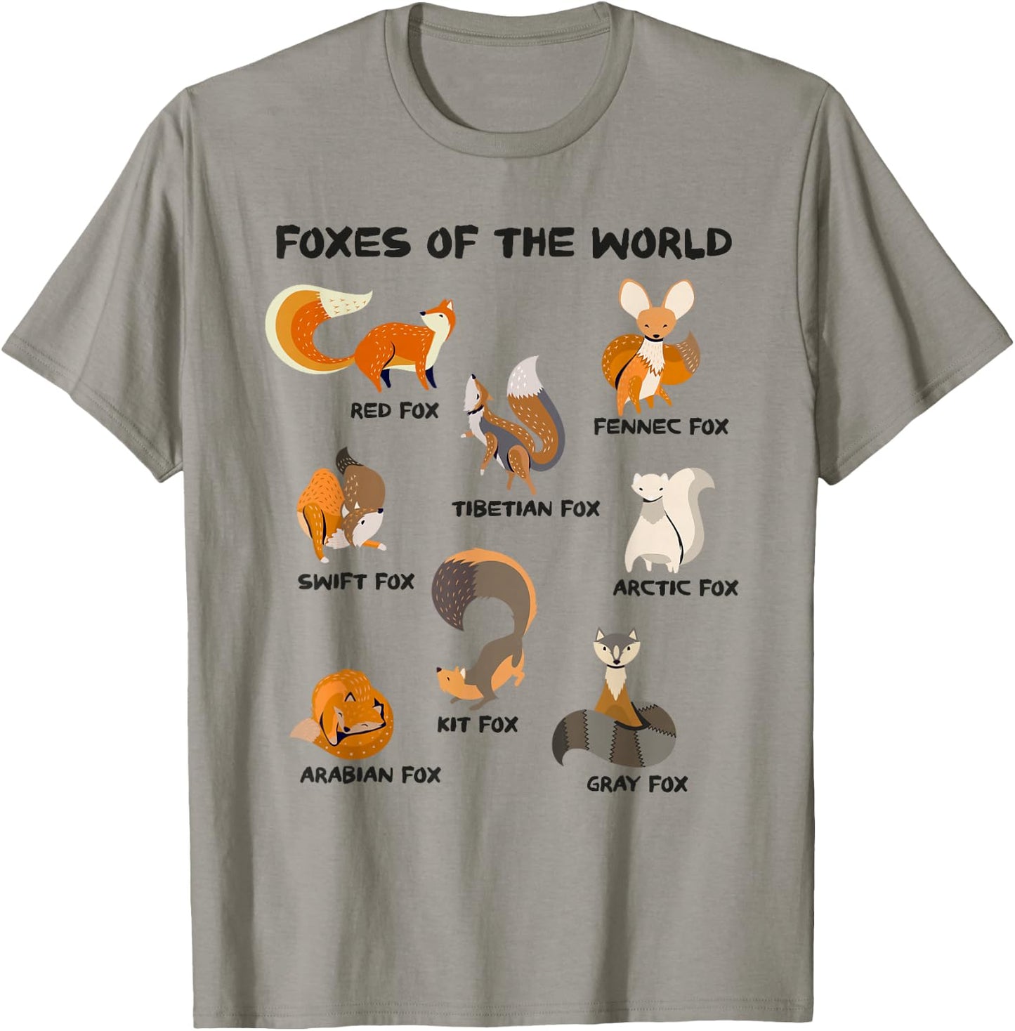 Foxes Of The World Cute Fox Breeds Animals Educational Fox T-Shirt - T-Shirt | Sand