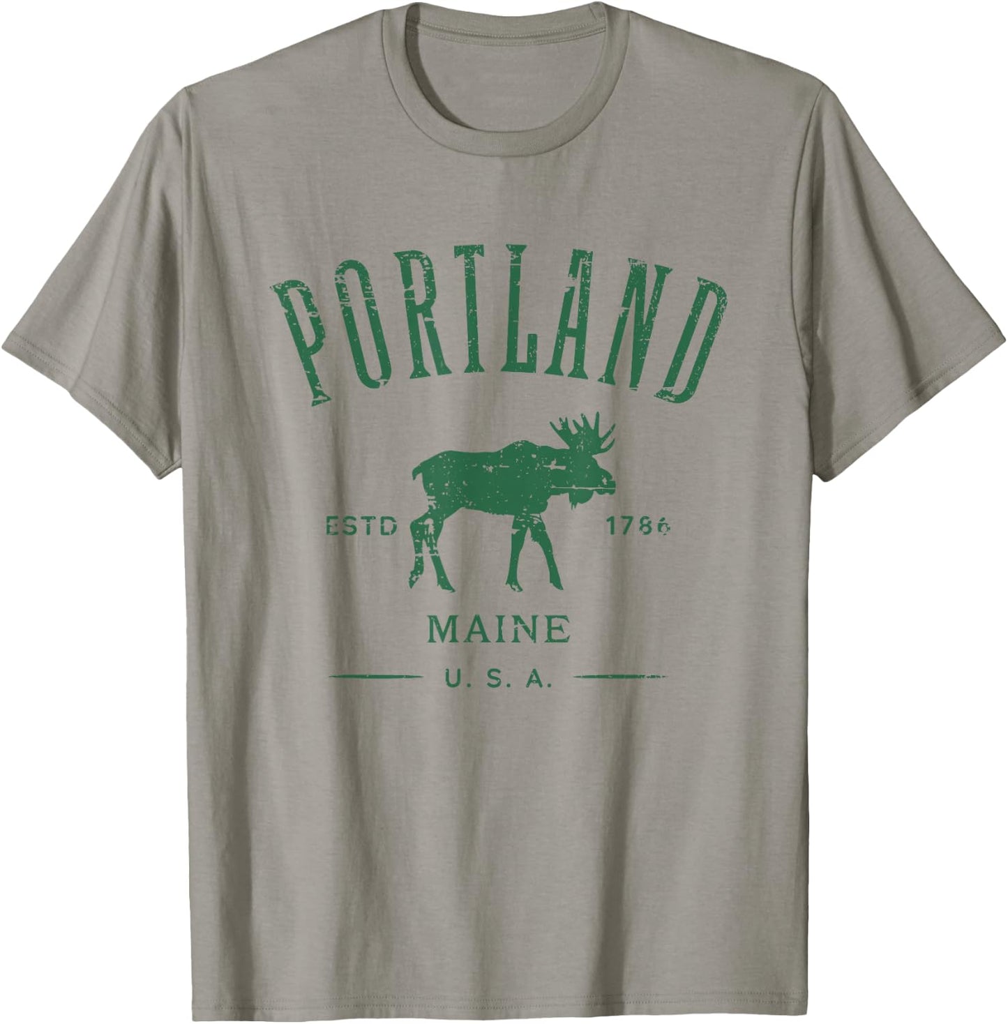 Portland Maine USA with Moose Distressed Design Souvenir T-Shirt - T-Shirt | Sand