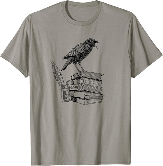 Dark Academia Aesthetic Raven Crow On Old Vintage Books T-Shirt - T-Shirt | Sand