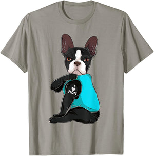 Funny Boston Terrier I Love Mom Apparel T-Shirt - T-Shirt | Sand