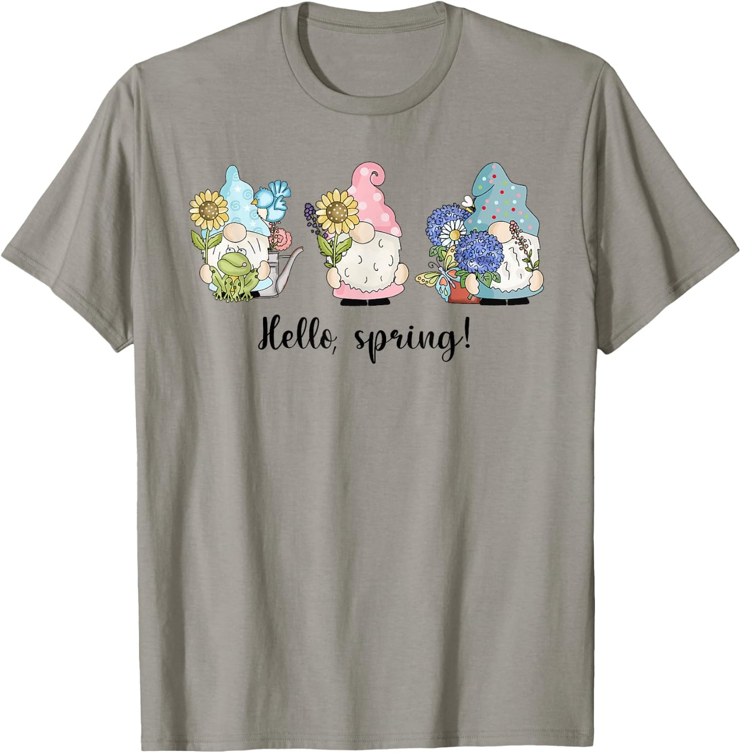 Hello Spring Gnomes with Flowers Butterflies Easter Top Girl T-Shirt - T-Shirt | Sand