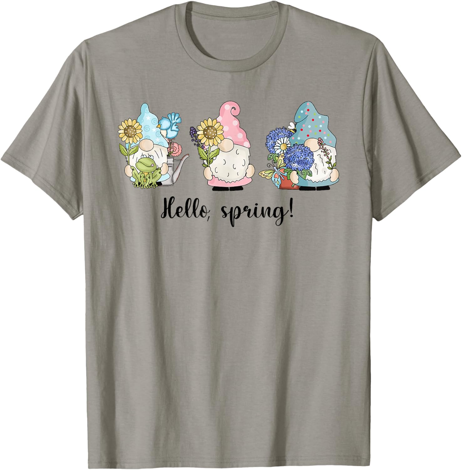 Hello Spring Gnomes with Flowers Butterflies Easter Top Girl T-Shirt - T-Shirt | Sand