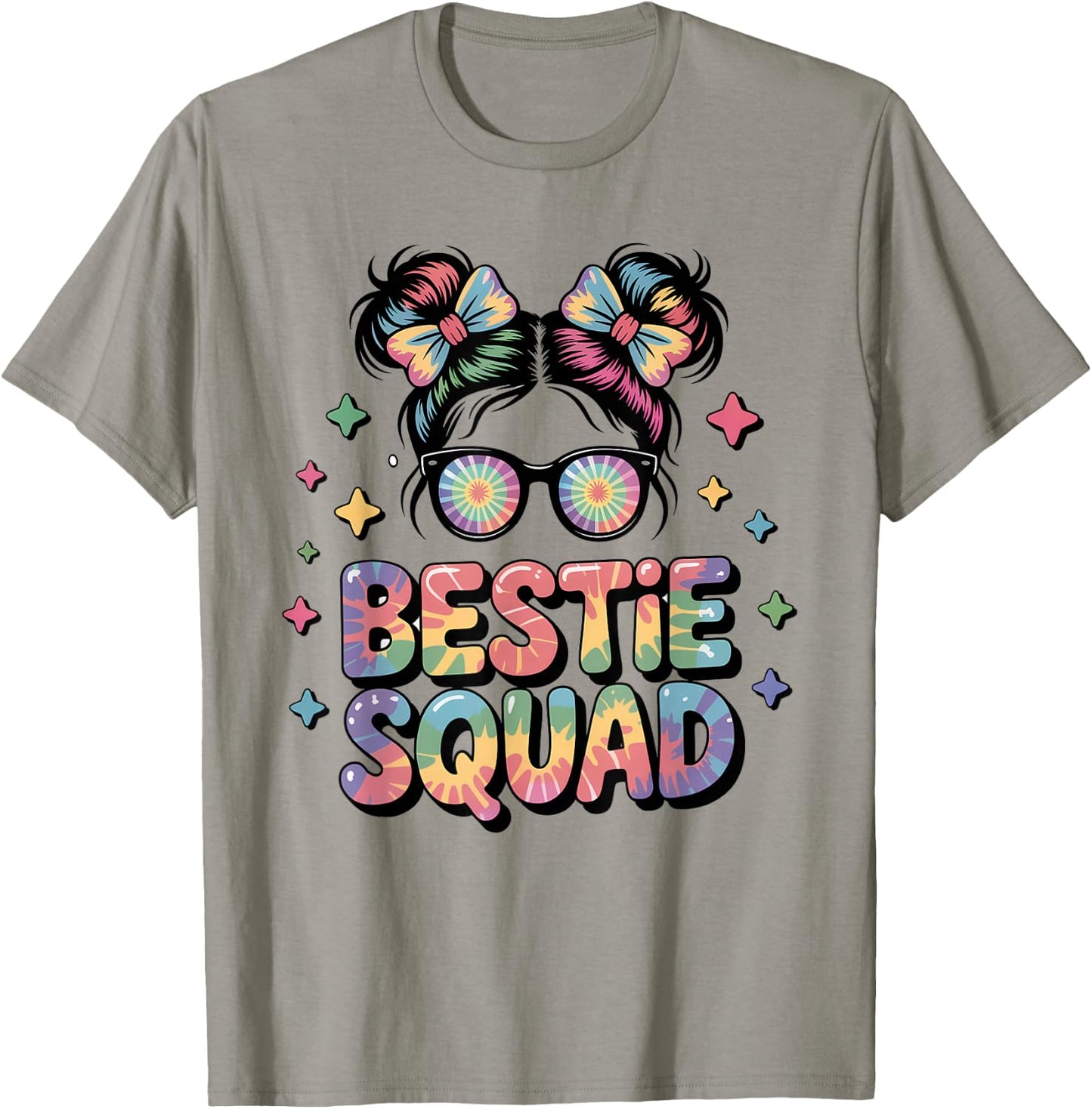 Bestie Squad Messy Bun Tie Dye Best Friends Girls Kids Teens T-Shirt - T-Shirt | Sand