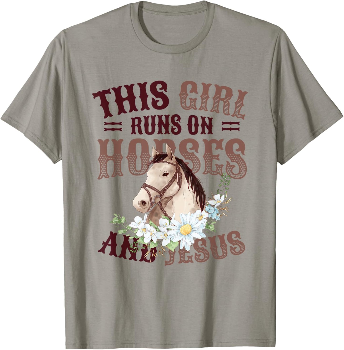 This Girl Runs On Horses And Jesus Girls Horse T-Shirt - T-Shirt | Sand