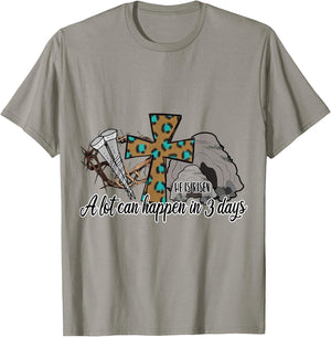 He Is Risen Jesus Christian Stone Cave Leopard Happy Easter T-Shirt - T-Shirt | Sand