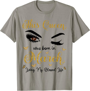 This Queen Was Born in March Living My Blessed Life T-Shirt - T-Shirt | Sand