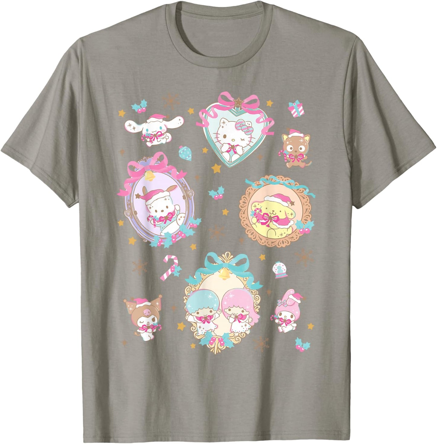 Hello Kitty Christmas Cute Heart Frames Collage My Melody T-Shirt - T-Shirt | Sand