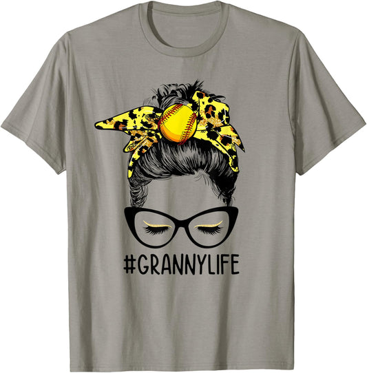 Messy Bun Granny Life Softball Granny Mothers Day T-Shirt - T-Shirt | Sand