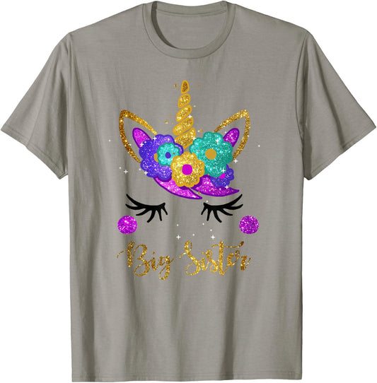 Big Sister Unicorn Birthday Girl Unicorn Gift T-Shirt - T-Shirt | Sand