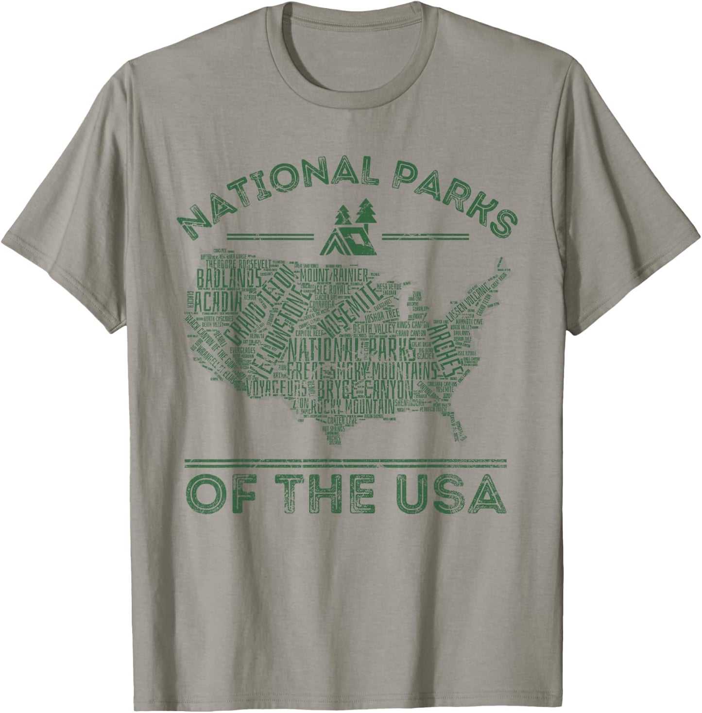 National Parks Map Hiking Travel Camping Outdoors Retro USA T-Shirt - T-Shirt | Sand