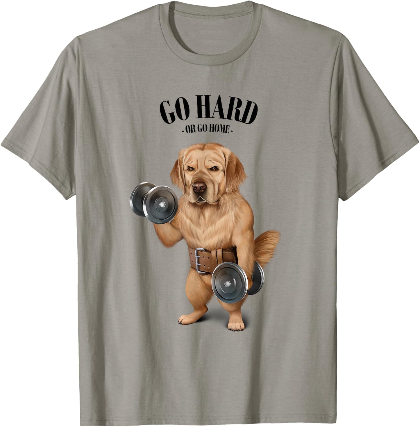 Golden Retriever Dog Muscle Training with Dumbbell in Gym Women Girls Kids T-Shirt - T-Shirt | Sand