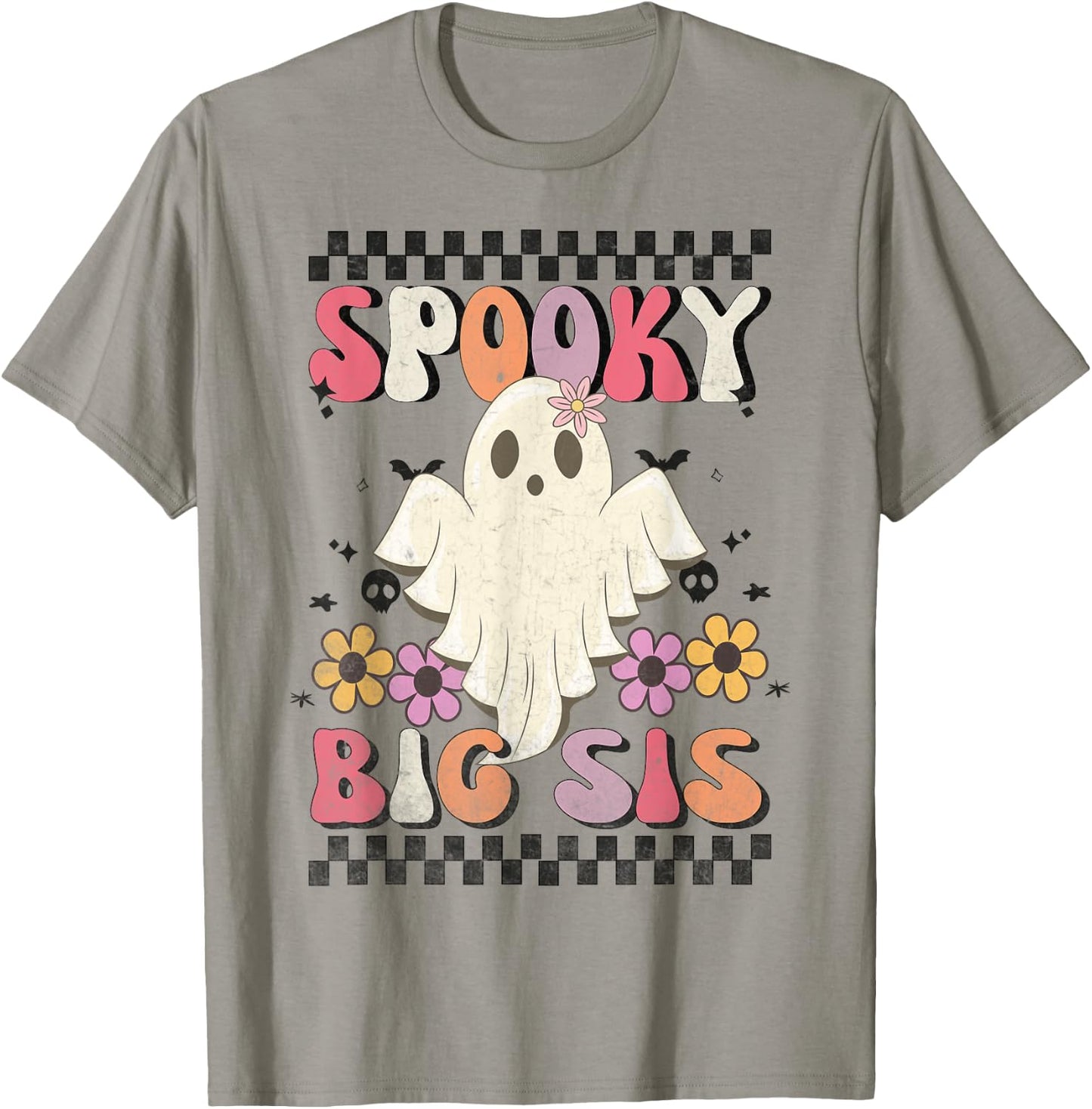 Spooky Big Sis Retro Groovy Halloween Big Sister Ghost T-Shirt - T-Shirt | Sand