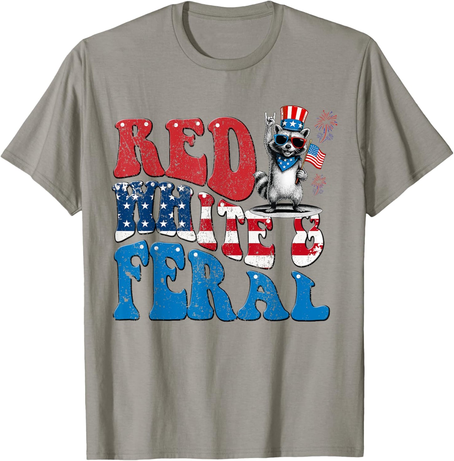 Red White and Feral Funny Raccoon USA 4th Of July Boys Kids T-Shirt - T-Shirt | Sand