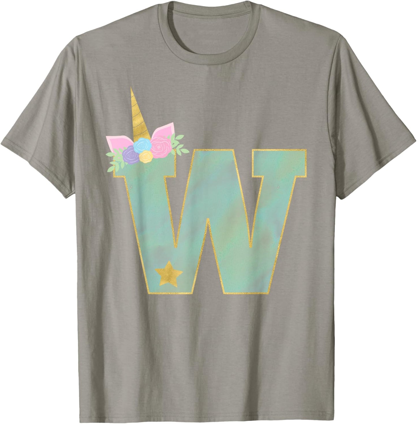 Initial Letter W Unicorn Monogram for Girls Unicorn Birthday T-Shirt - T-Shirt | Sand