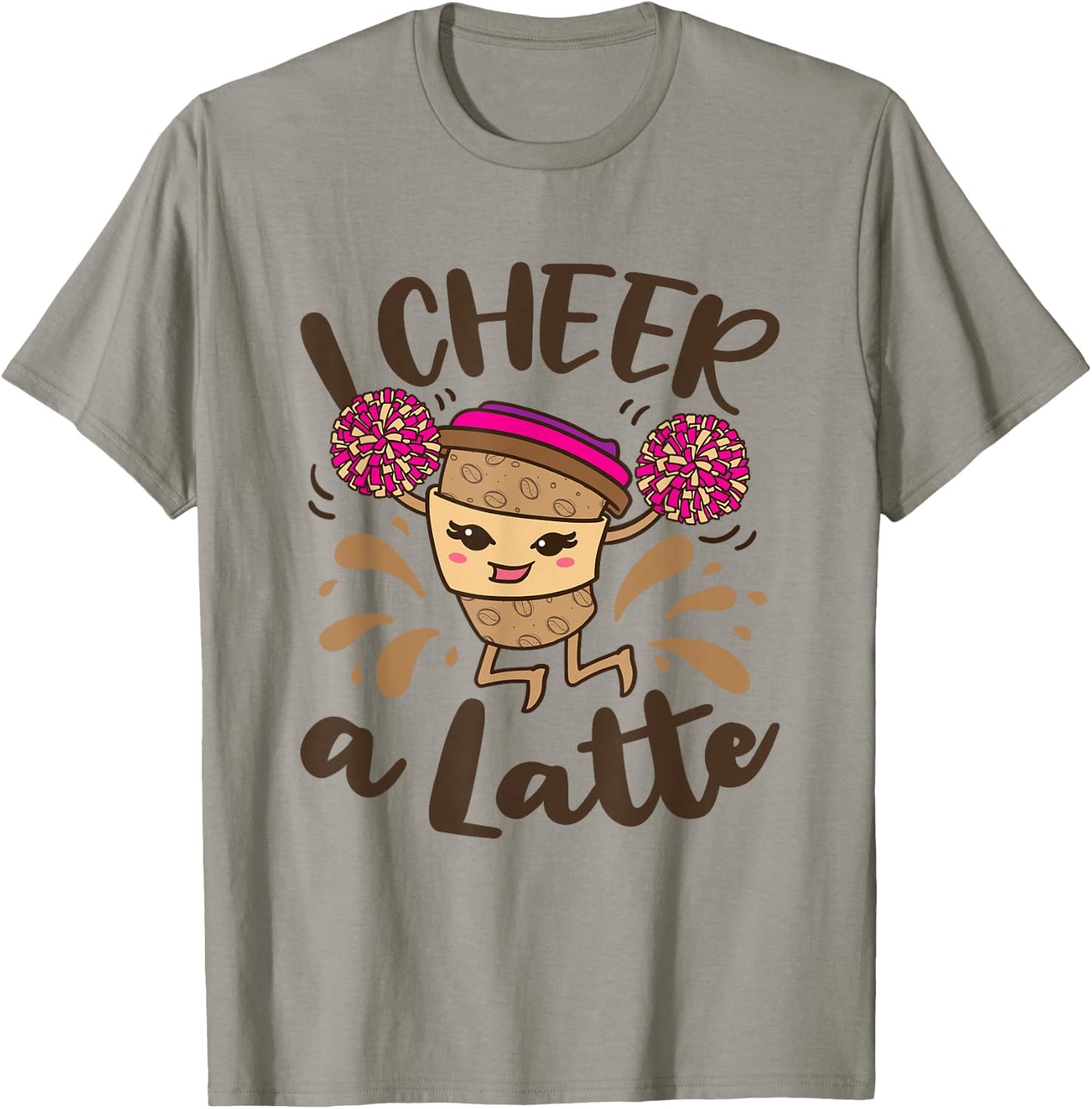 I Cheer A Latte Funny Cheerleader Coffee Cheerleading T-Shirt - T-Shirt | Sand