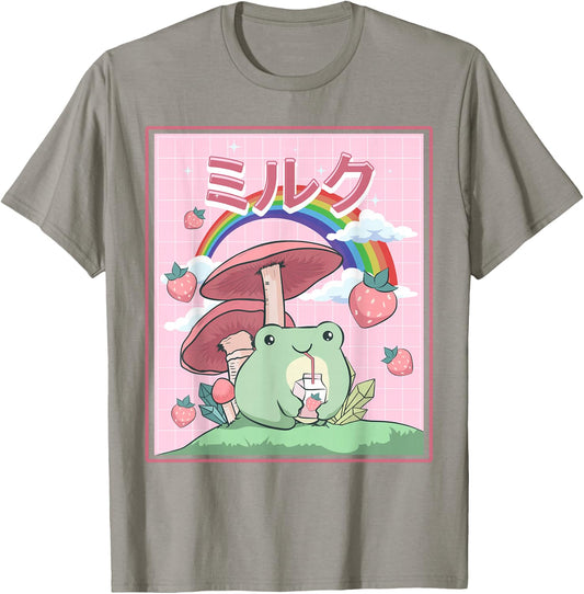Cottagecore Aesthetic Kawaii Frog Frog Japanese Milk T-Shirt - T-Shirt | Sand