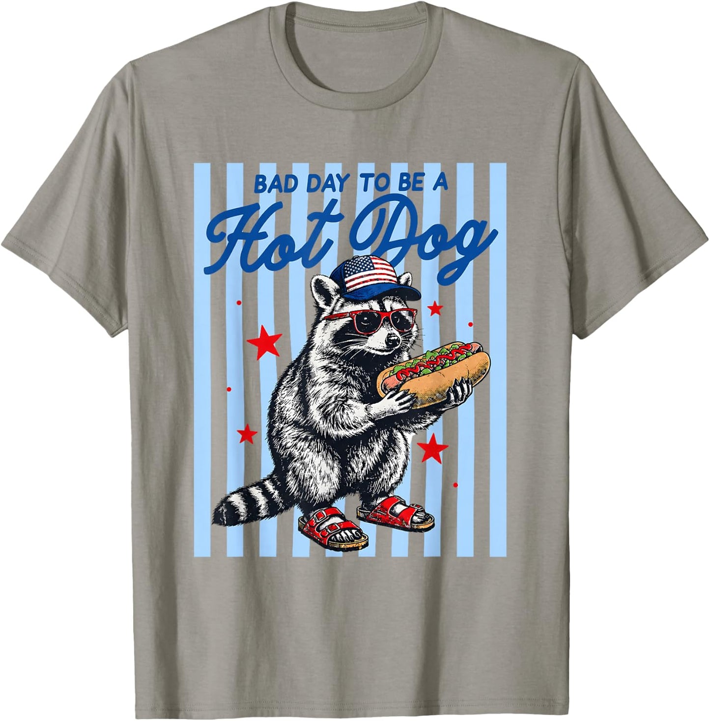 Bad Day to Be A Hot Dog Funny Raccoon Hotdog 4th of July T-Shirt - T-Shirt | Sand