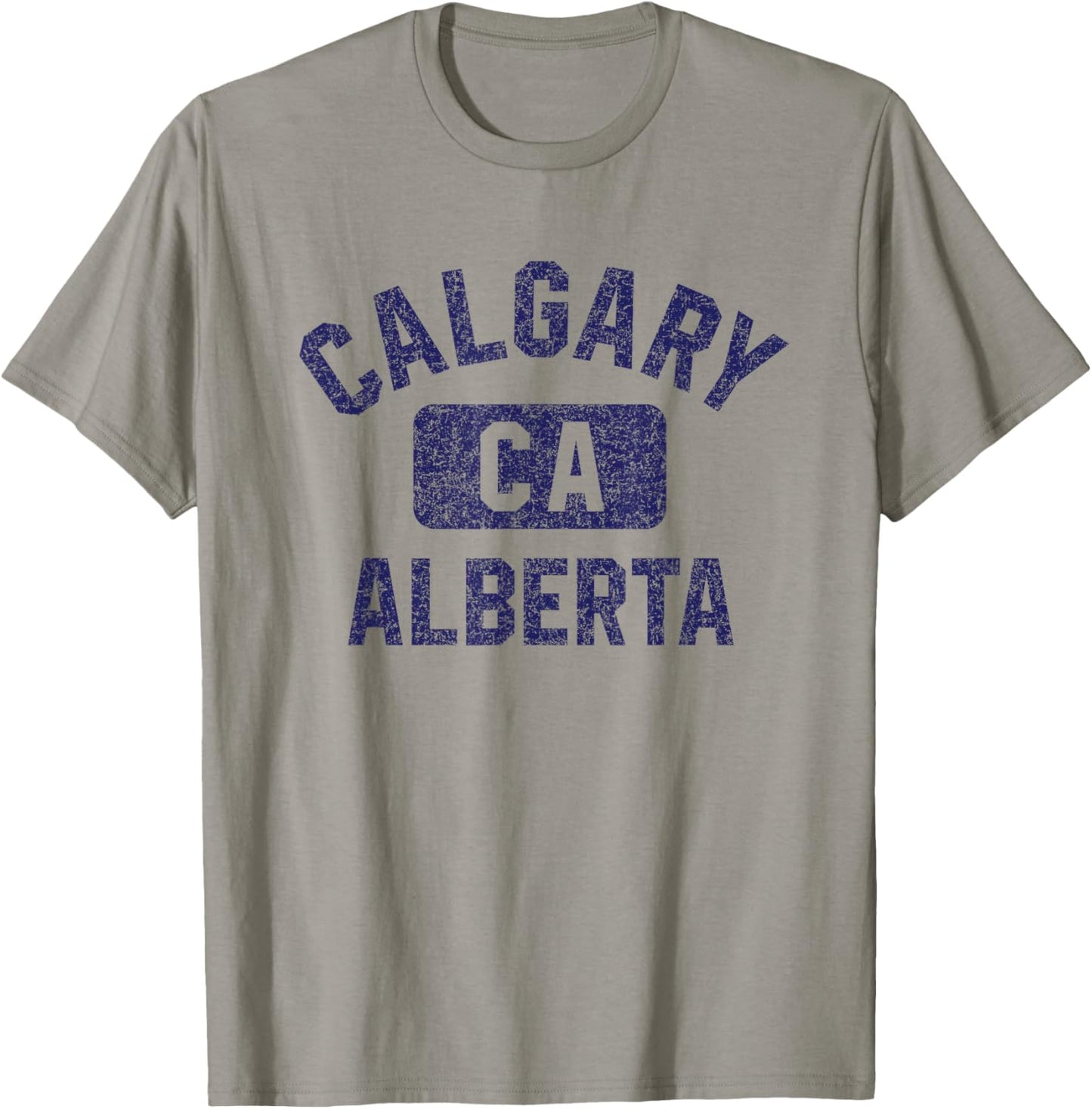 Calgary Alberta CA Gym Style Distressed Dark Blue Print T-Shirt - T-Shirt | Sand