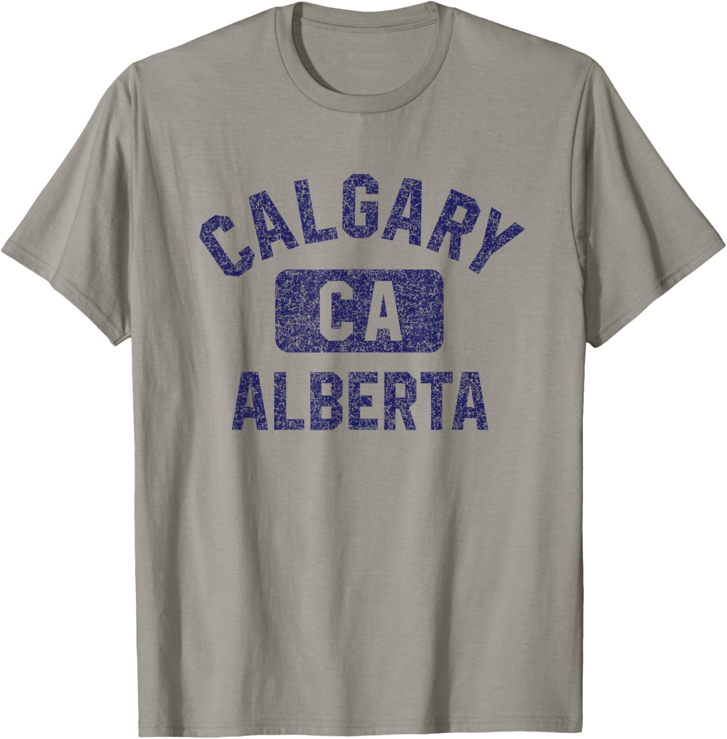Calgary Alberta CA Gym Style Distressed Dark Blue Print T-Shirt - T-Shirt | Sand
