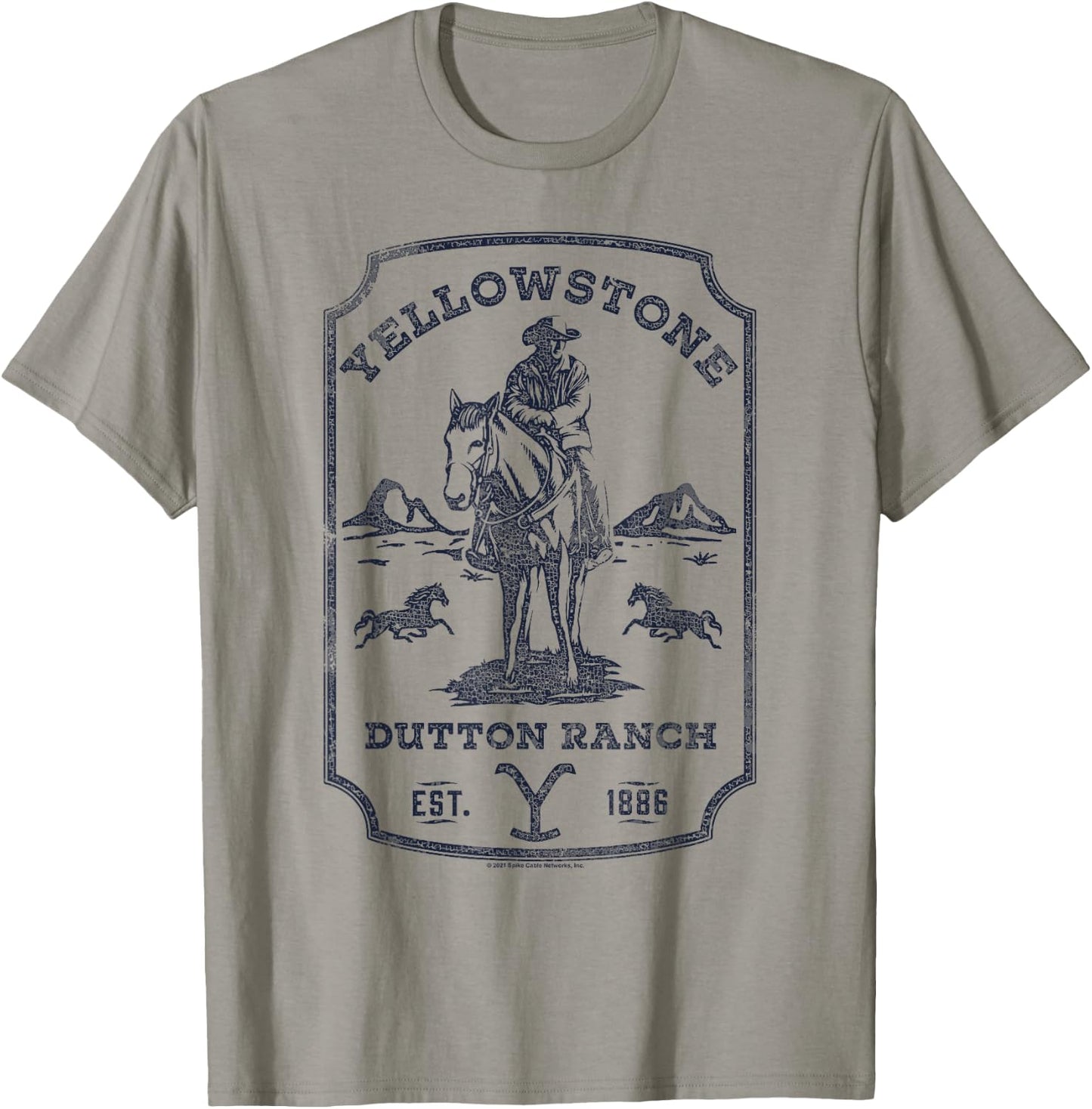 Yellowstone Dutton Ranch Blue Cowboy Western Logo Small T-Shirt - T-Shirt | Sand